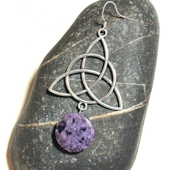 2/$20, Genuine Violet Charoite Celtic Trinity Sterling Silver Dangle Earrings - Picture 5 of 9